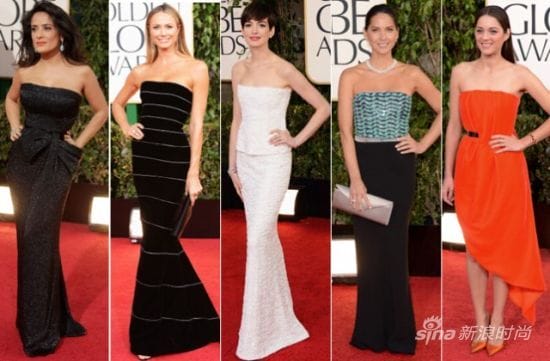 Salma Hayek in Gucci, Stacy Keibler in Armani Prive, Anne Hathaway in Chanel, Olivia Munn in Armani, Marion Cotillard in Dior