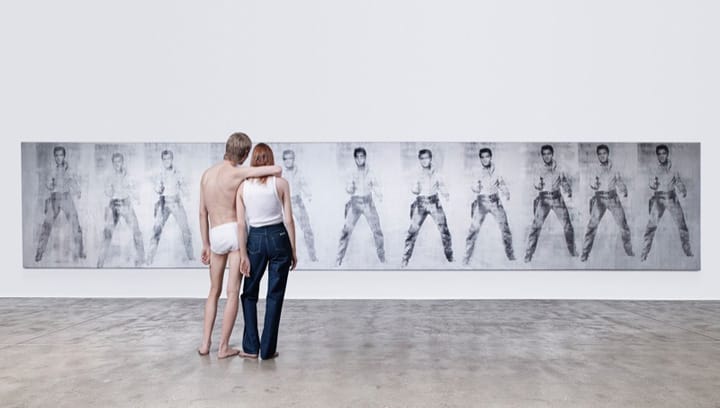 Andy Warhol: Elvis 11Times (Studio Type), 1963 © The Andy Warhol Foundation / ARS
Calvin Klein: Classic Cotton Briefs (Calvin Klein Underwear Est. 1981) and Classic Denim Jeans(Archival Originals, 1980) with Classic Cotton Tank
Photographed at The Andy Warhol Museum, Pittsburgh