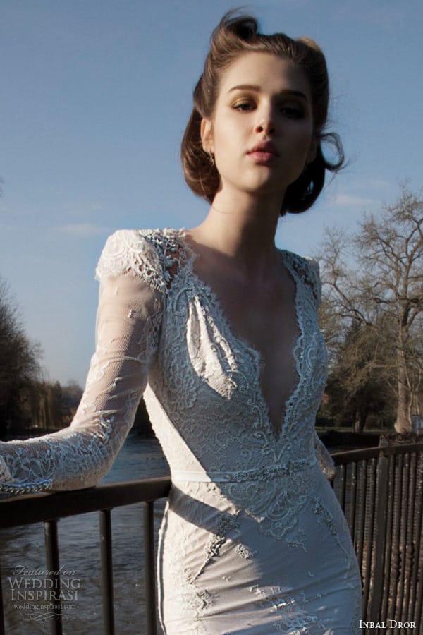 inbal dror bridal 2013 2014 long sleeve lace wedding dress scalloped neckline