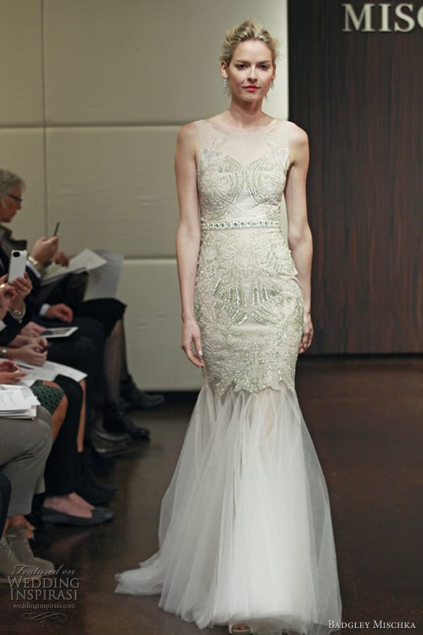 badgley mischka wedding dresses fall 2013 sleeveless embellished mermaid gown pisces