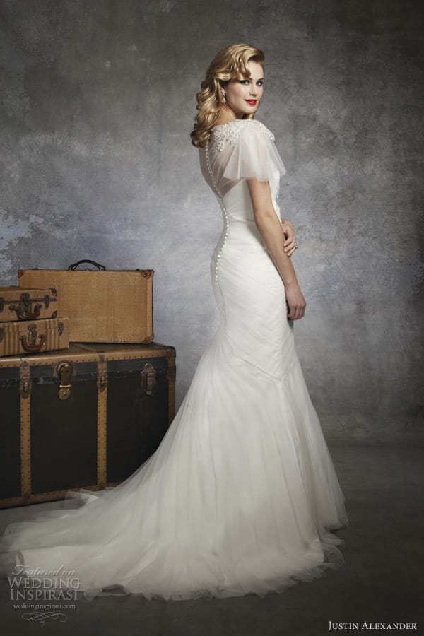 justin alexander bridal 2013 wedding dress flutter cap sleeve mermaid style 8651